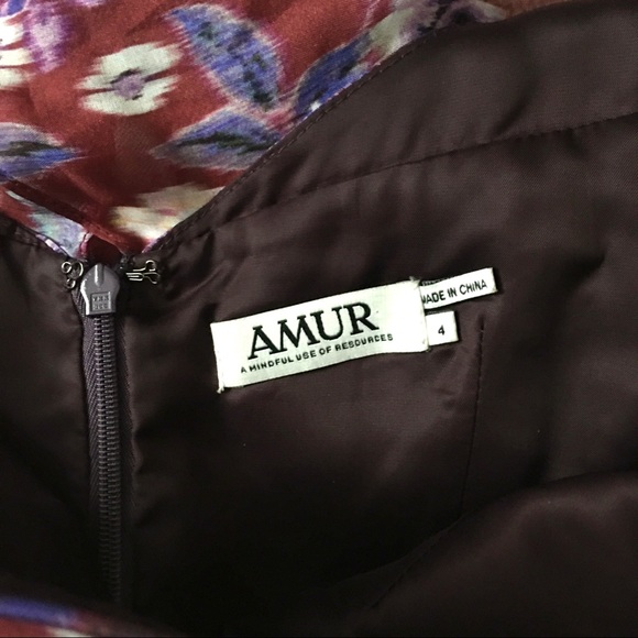 AMUR Moira SILK Maxi Ruffle Dress Gown Floral Boudreaux/Purple 4 - Picture 8 of 8